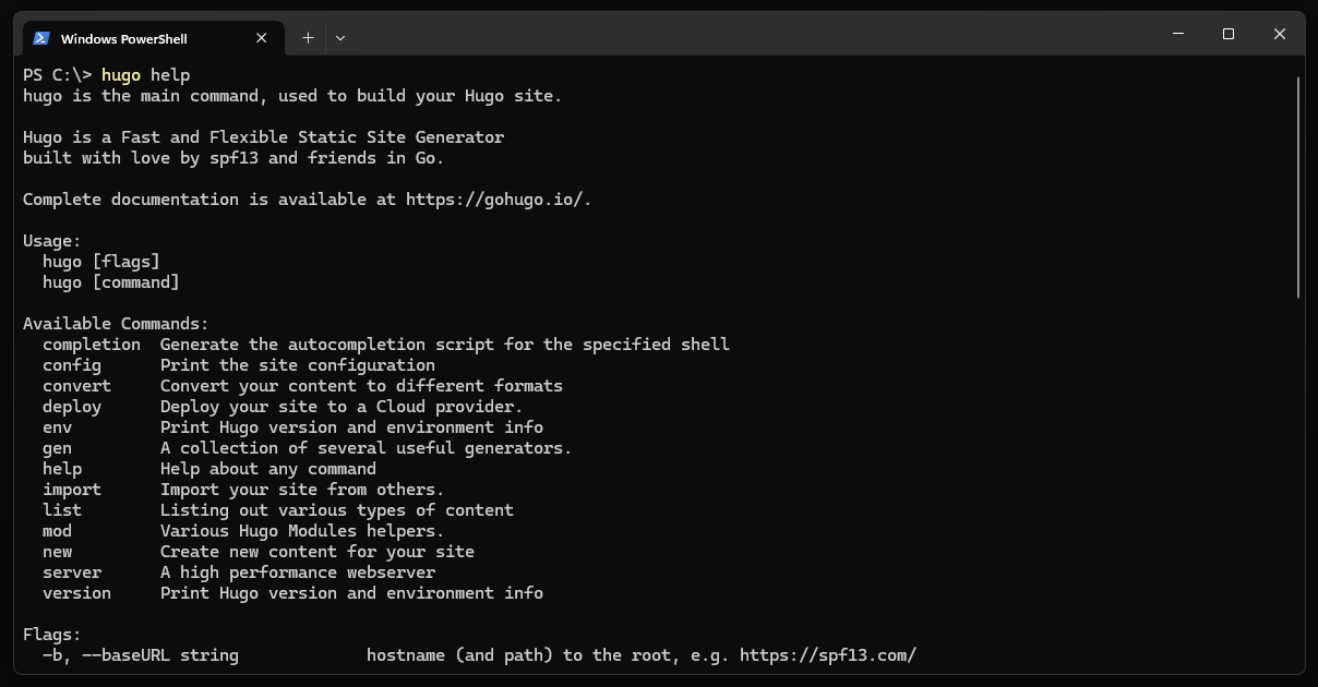 Hugo help in Command Prompt