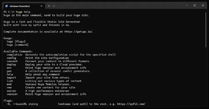 Hugo help in Command Prompt