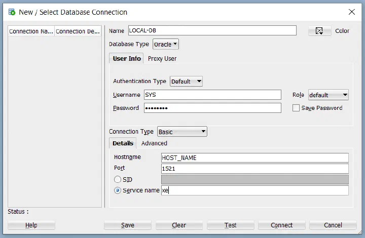 Oracle DB login