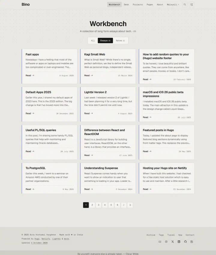 v5: the essays list, now called the Workbench