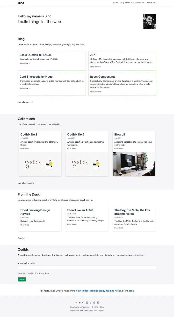 Bino, 29 May 2023: the home page