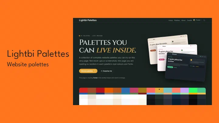 Lightbi Palettes home page, wearing the Forest palette